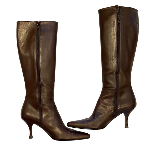 Stuart Weitzman Shoes - Stuart Weitzman Leather Pointed Toe Zipper Stiletto Heel Tall Boots